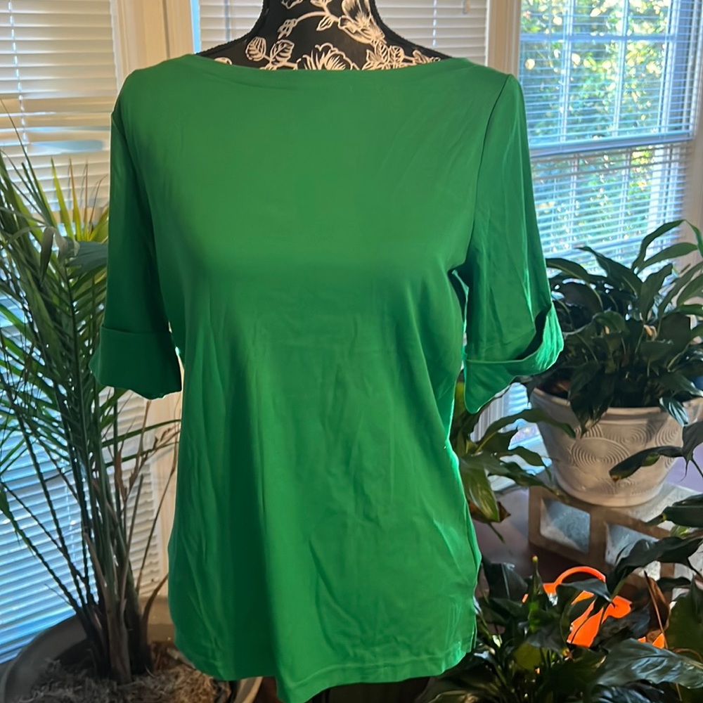 NWT. Green, Ralph Lauren, cuffed sleeve shirt
